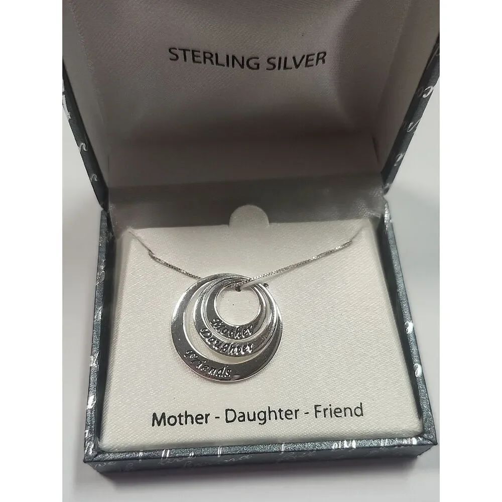 Sterling Silver Mother Daughter Friends Triple Ring Necklace